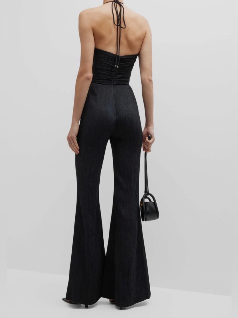 NWT Alexis Black Jada Plissé Keyhole Halter Wide-leg Jumpsuit - Picture 3 of 12